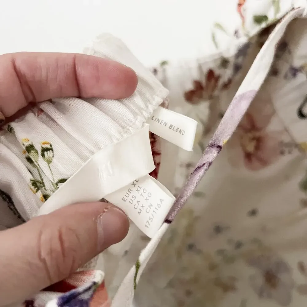 [H&M] Cream Linen Blend Cottagecore Wildflower Floral Print Strappy Romper Sz XL